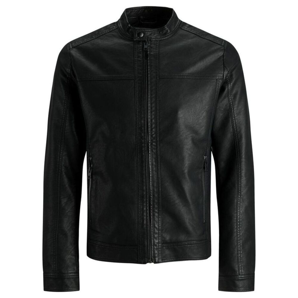 Jack Jones Black Polyamide Leather Men's Jacket